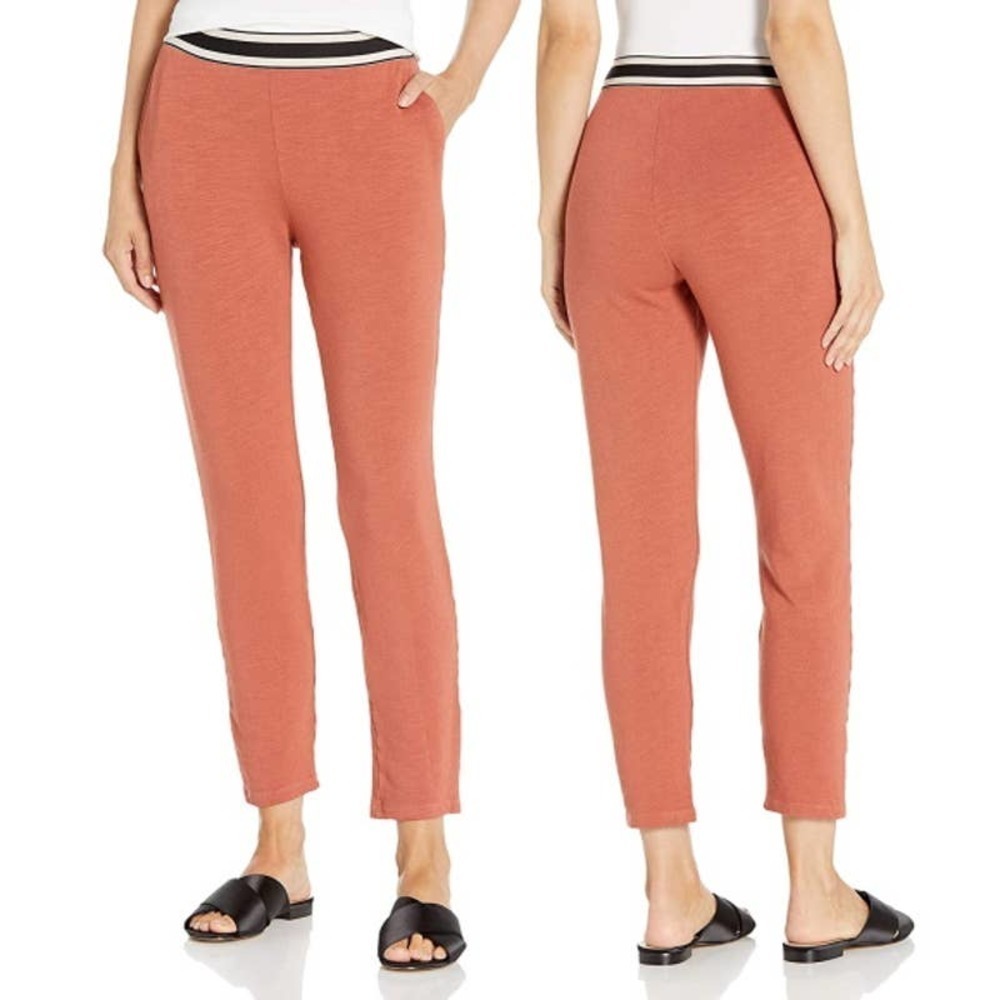 Monrow NWT Striped Elastic Waist Terry Cloth Cropped Sweatpants Spice Size XS